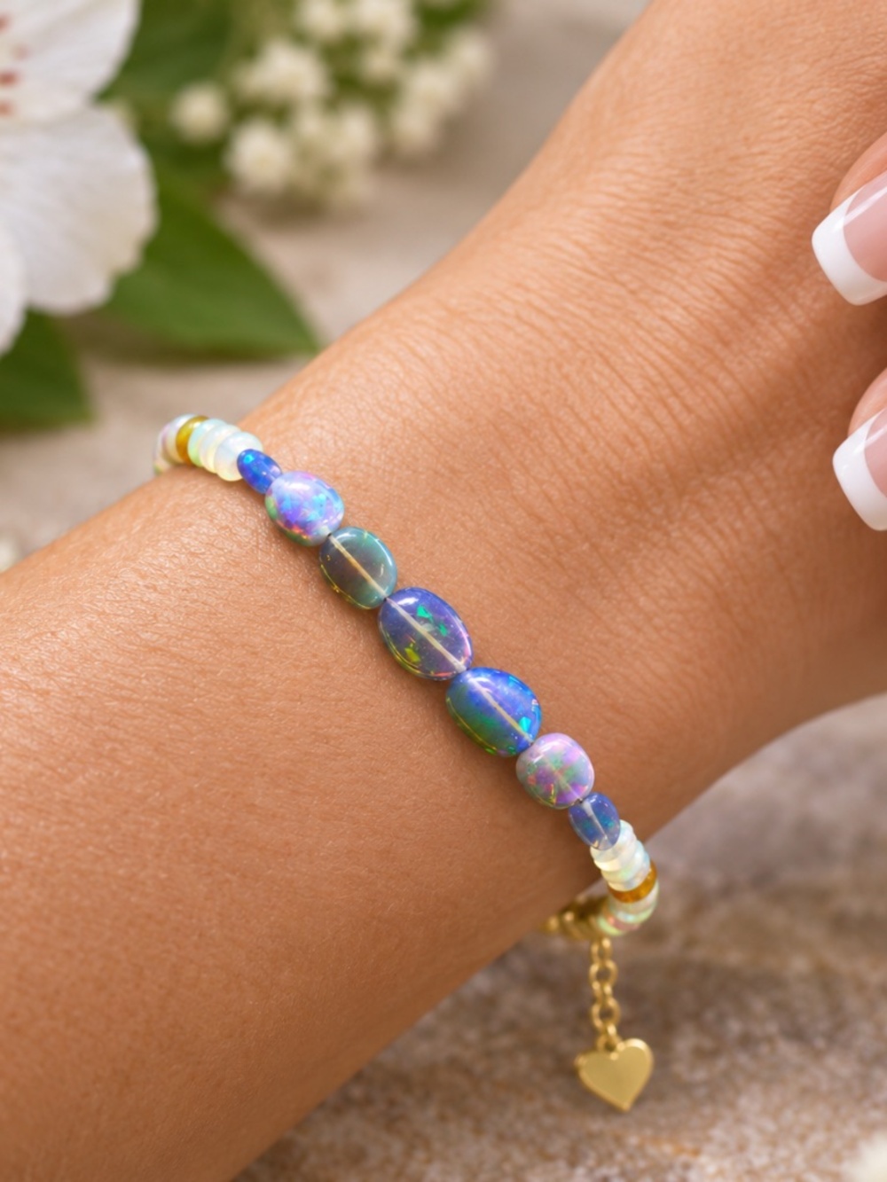 New Natural Black Opal Bracelet 14K Gold Filled , October Birthstone 7" – 7 2/3"